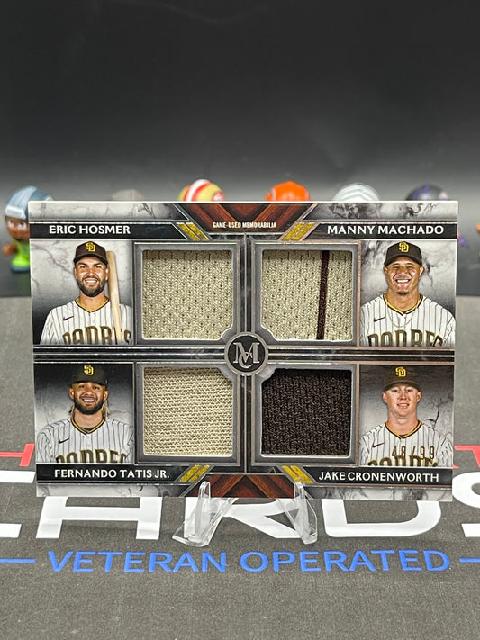 2022 Topps Museum Collection - Four-Player Primary Pieces Quad Relics #FPR-HMTC Fernando Tatis Jr., Manny Machado, Eric Hosmer, Jake Cronenworth /99 (MEM)